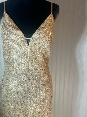 Speechless Gold Sequin Evening long split side maxi dress M